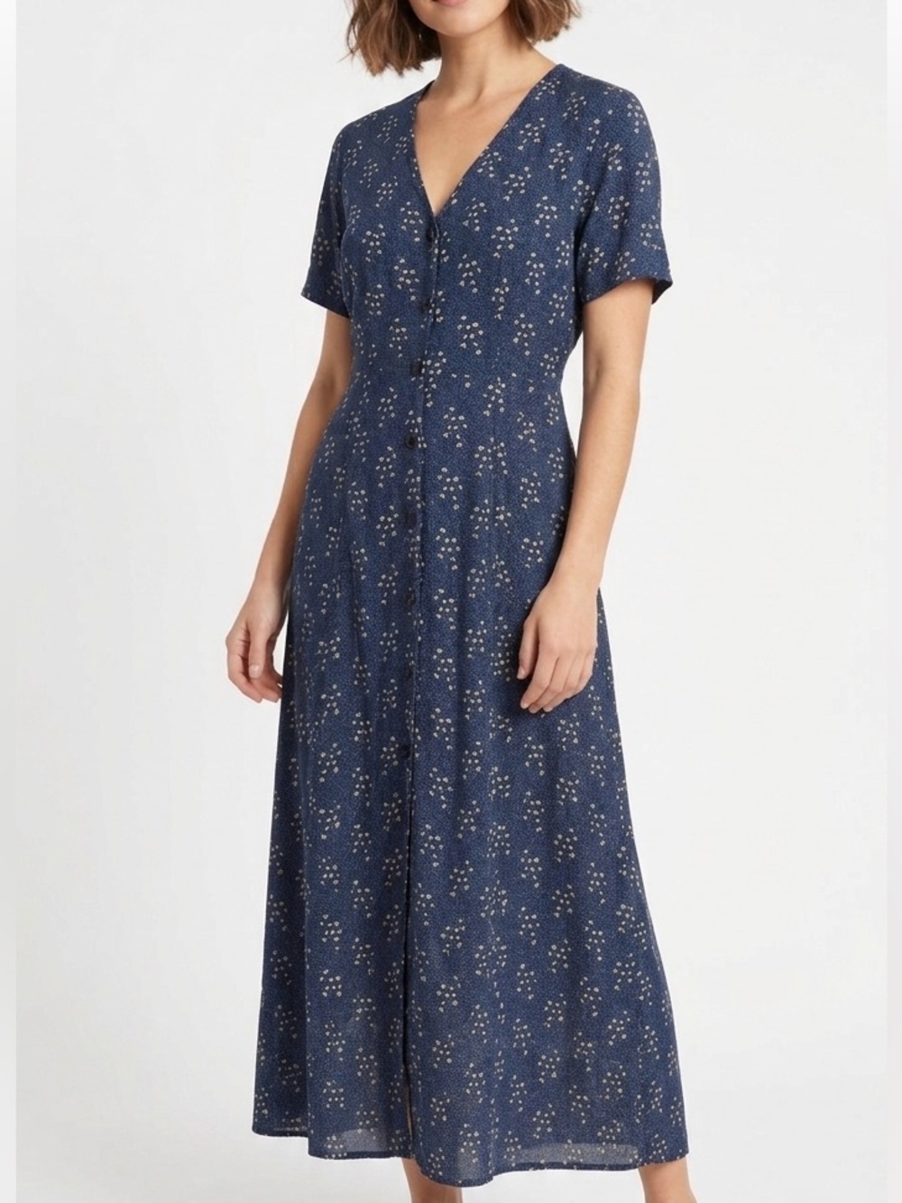 SEE U SOON ANTHROPOLOGIE Blue Button Down Maxi Shirt Dress Abstract XS